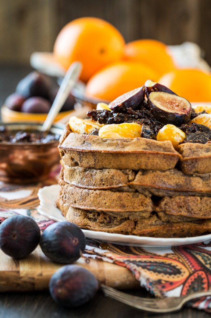 Spiced Orange Cacao Nib Waffles with Fig Compote