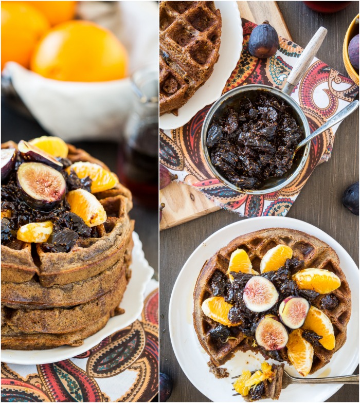 Spiced Orange Cacao Nib Waffles with Fig Compote