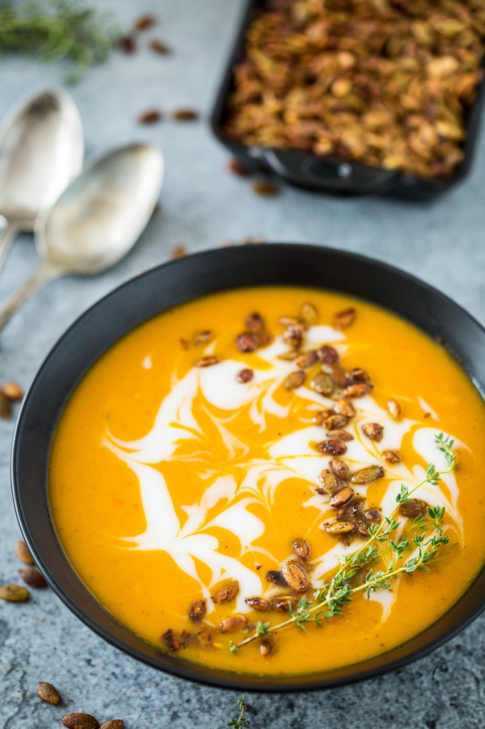 Harissa-Roasted Butternut Squash Soup with Spicy Toasted Pepitas