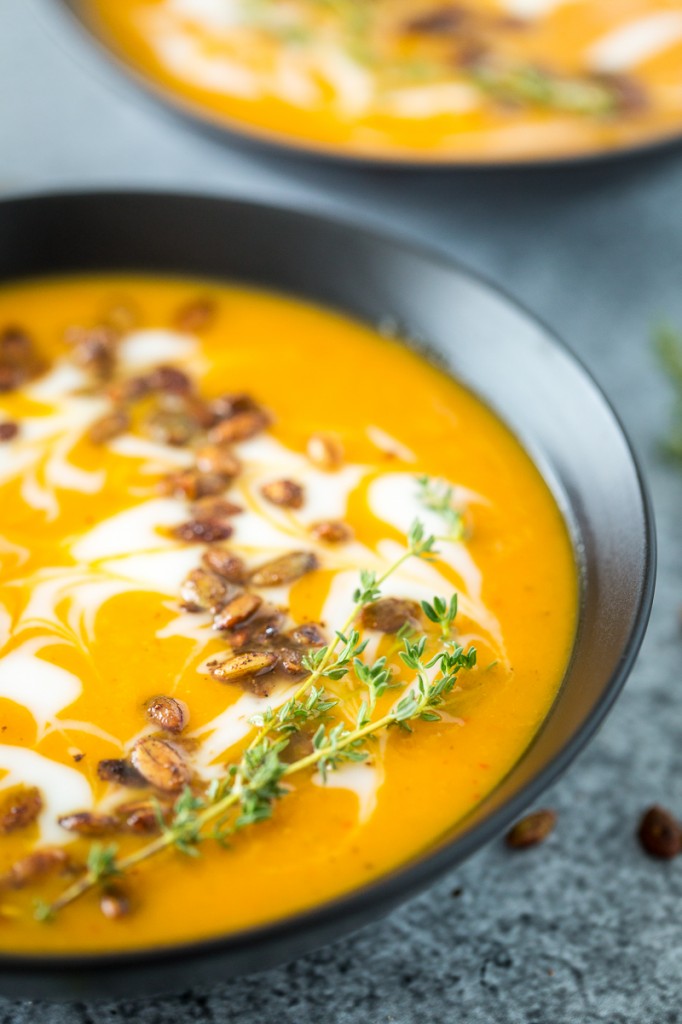 Harissa-Roasted Butternut Squash Soup with Spicy Toasted Pepitas