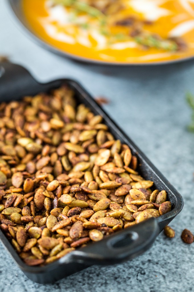 Harissa-Roasted Butternut Squash Soup with Spicy Toasted Pepitas