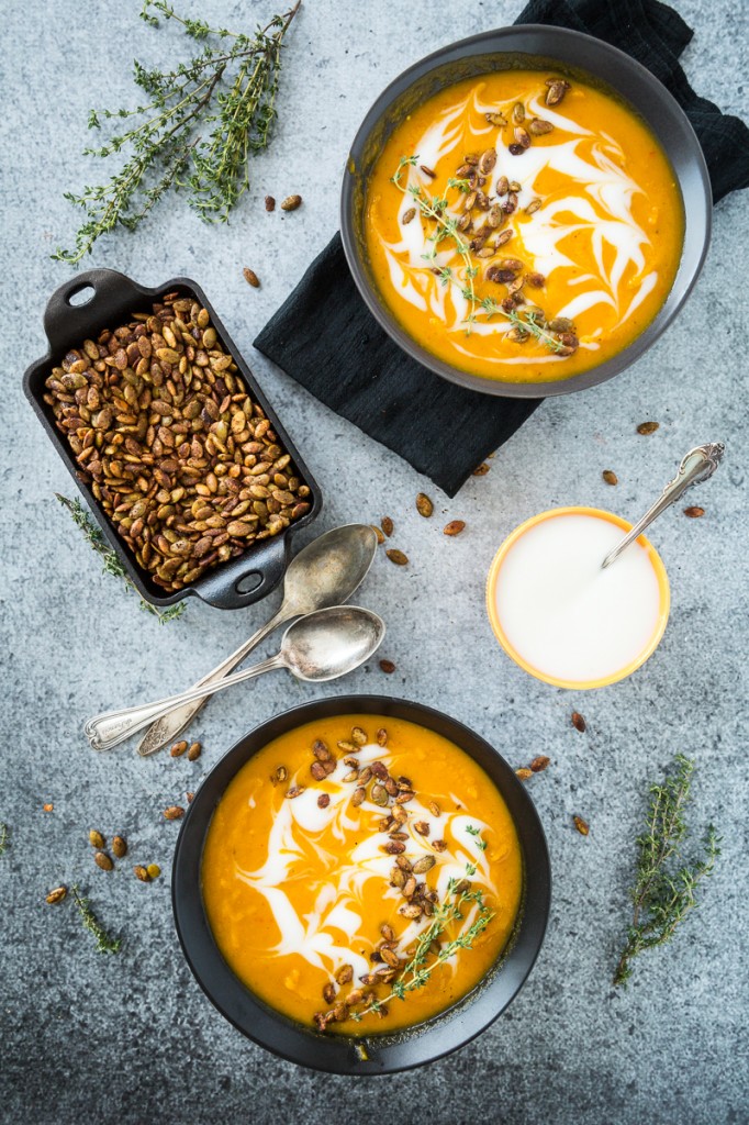 Harissa-Roasted Butternut Squash Soup with Spicy Toasted Pepitas