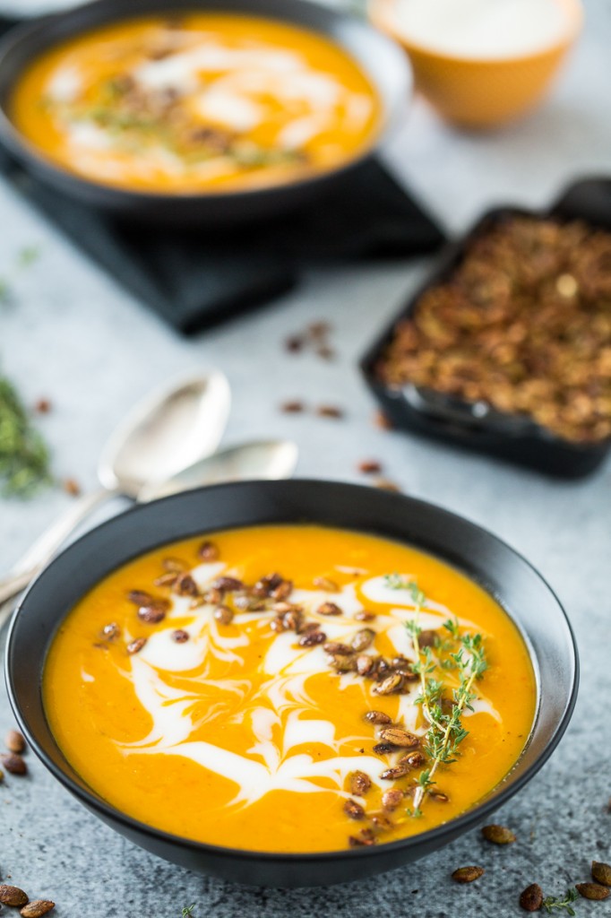 Harissa-Roasted Butternut Squash Soup with Spicy Toasted Pepitas