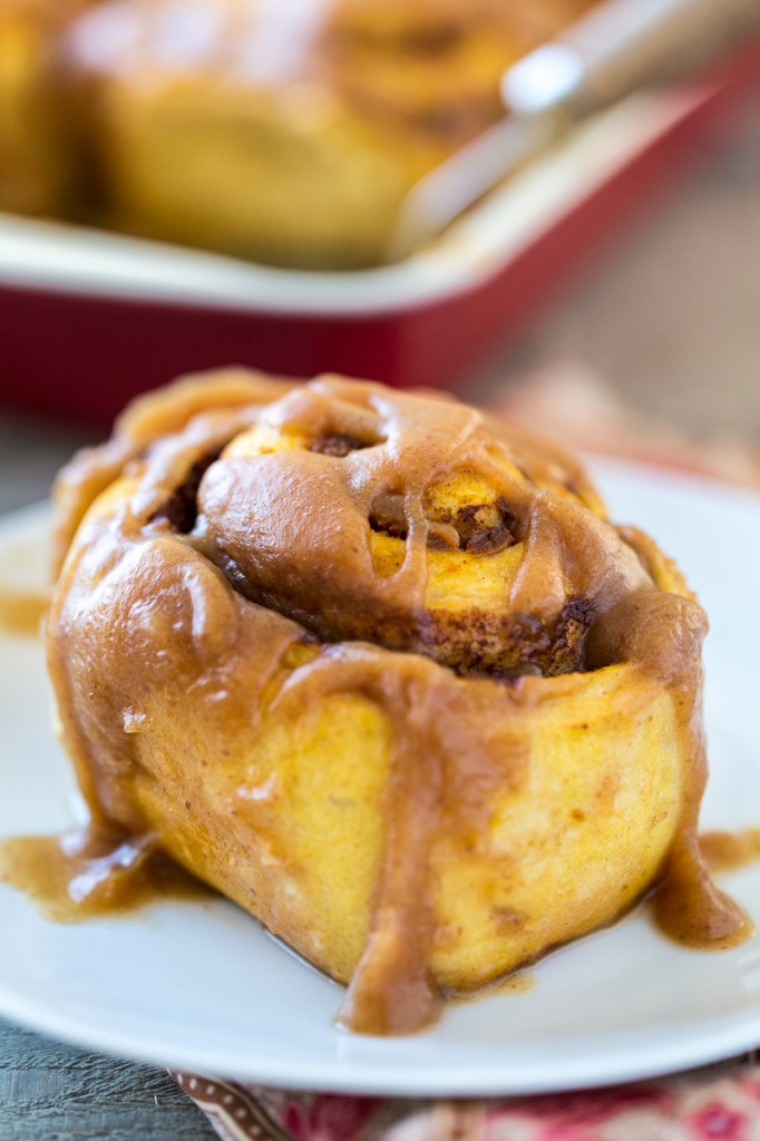 Pumpkin Cinnamon Rolls with Salted Caramel Glaze