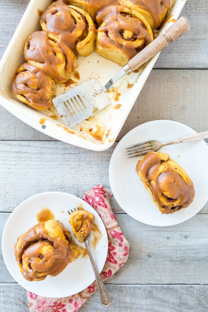 Pumpkin Cinnamon Rolls with Salted Caramel Glaze