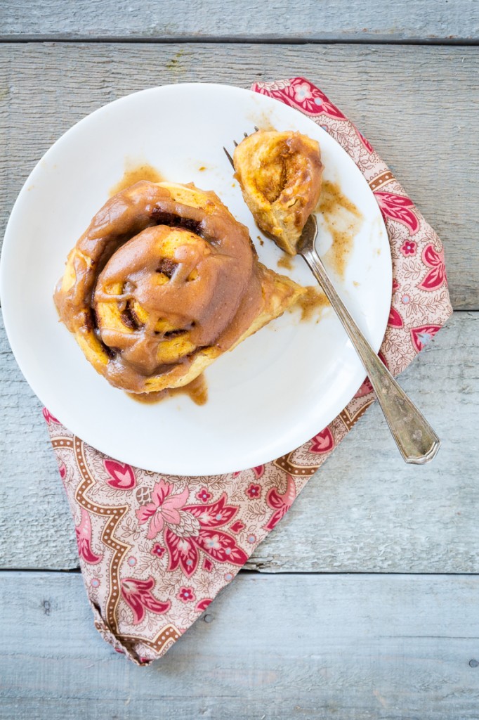 Pumpkin Cinnamon Rolls with Salted Caramel Glaze