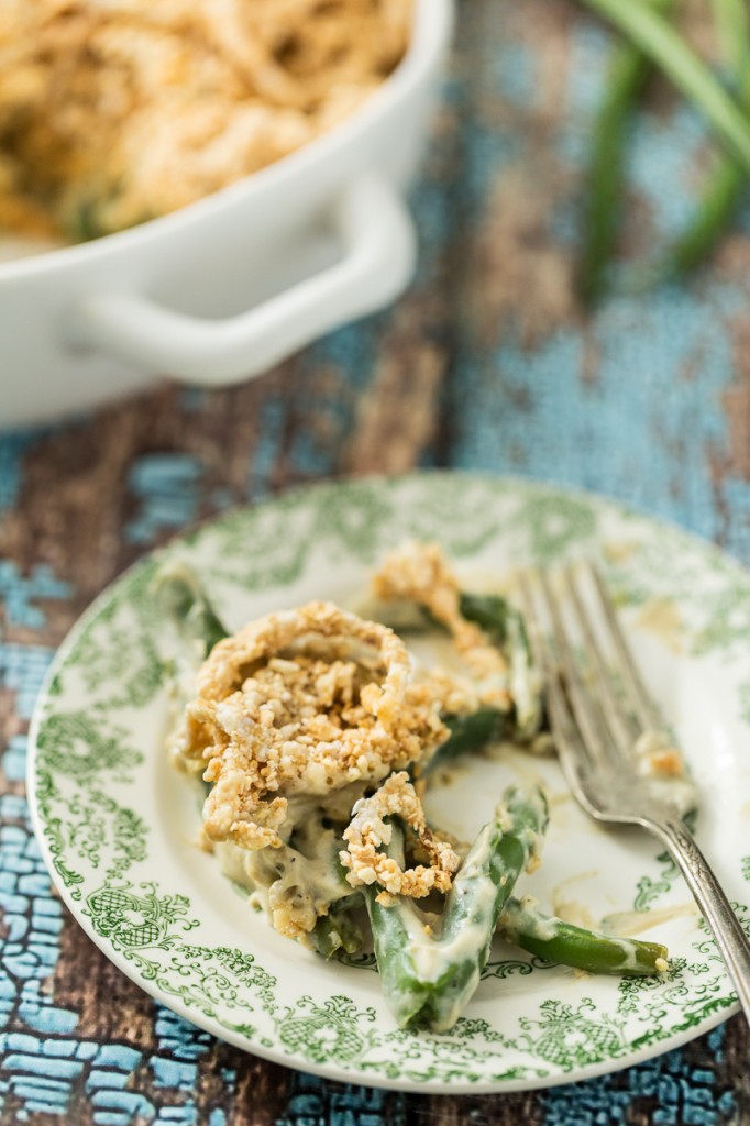 Green Bean Casserole with Onion Ring Topping