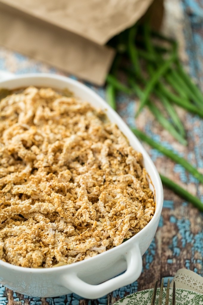 Green Bean Casserole with Onion Ring Topping