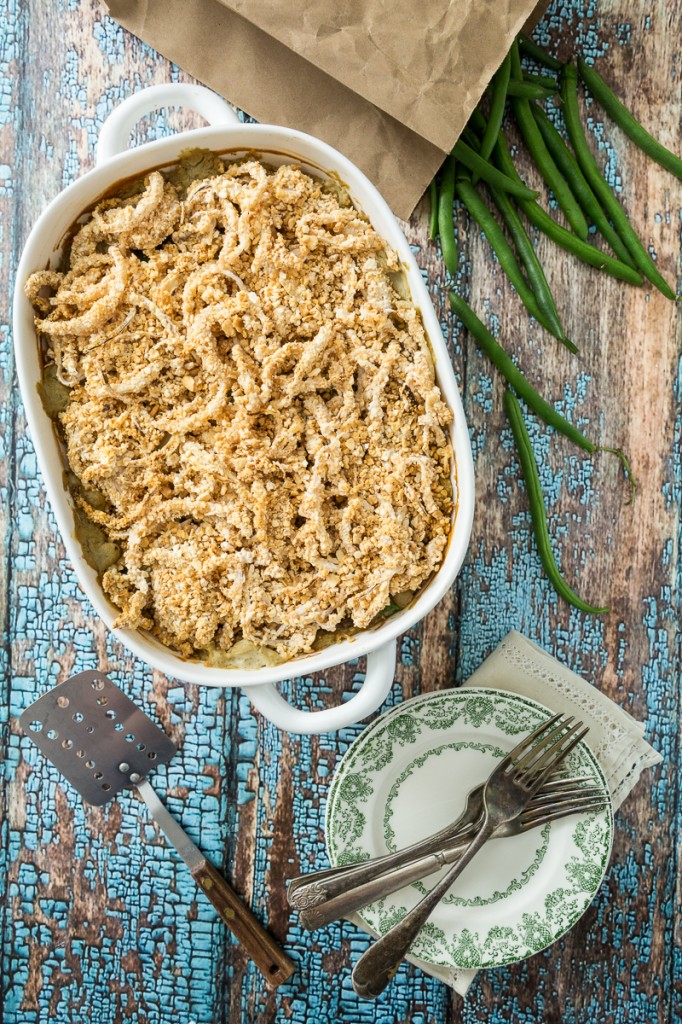 Green Bean Casserole with Onion Ring Topping