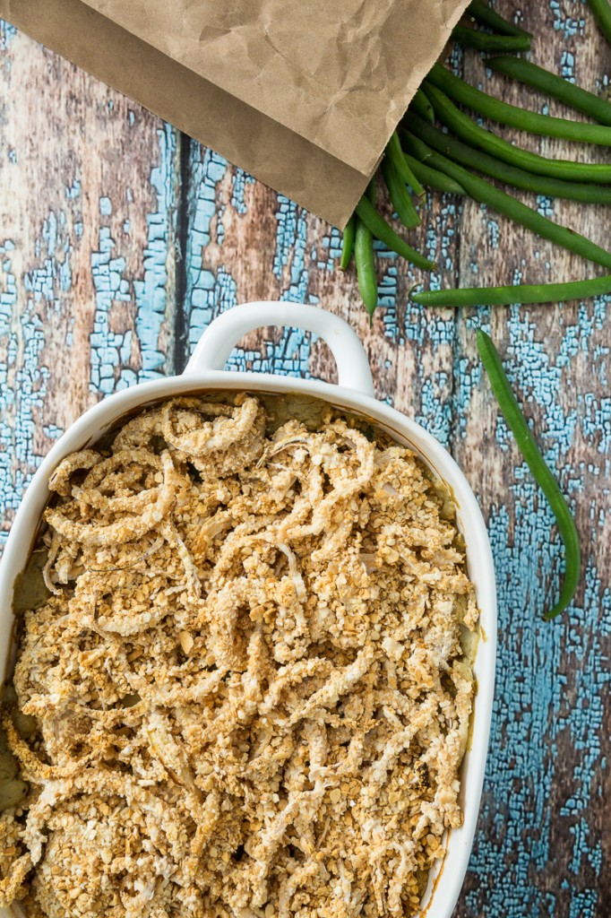 Green Bean Casserole with Onion Ring Topping