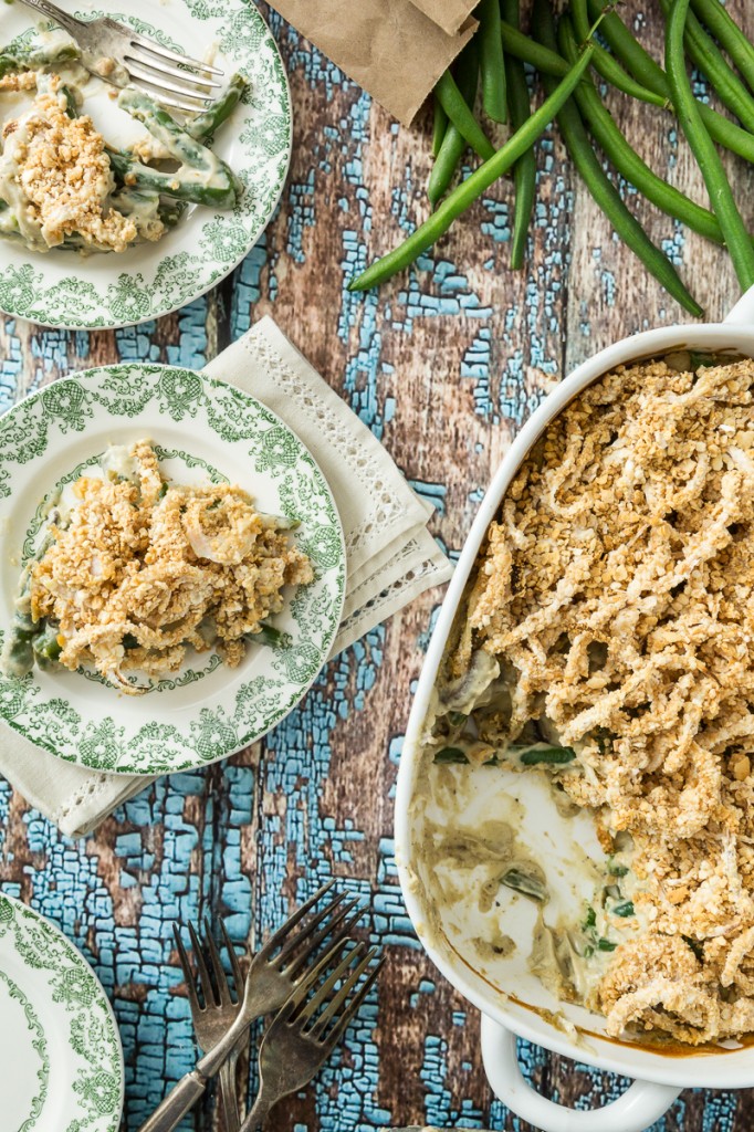 Green Bean Casserole with Onion Ring Topping