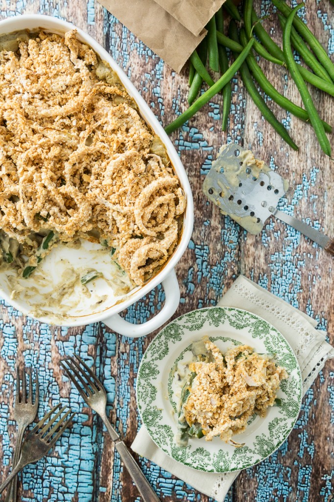 Green Bean Casserole with Onion Ring Topping