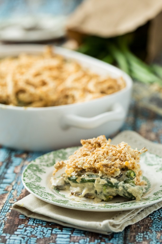 Green Bean Casserole with Onion Ring Topping