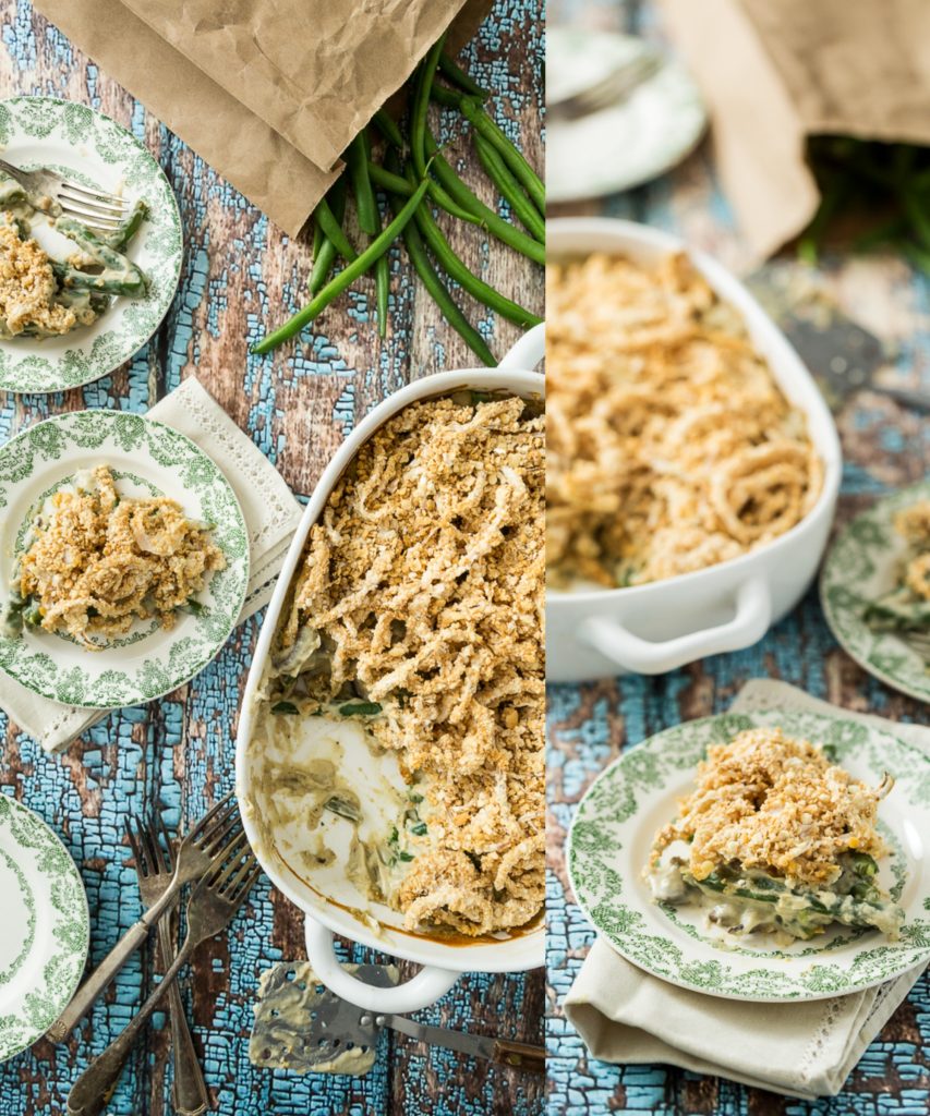 Green Bean Casserole with Onion Ring Topping