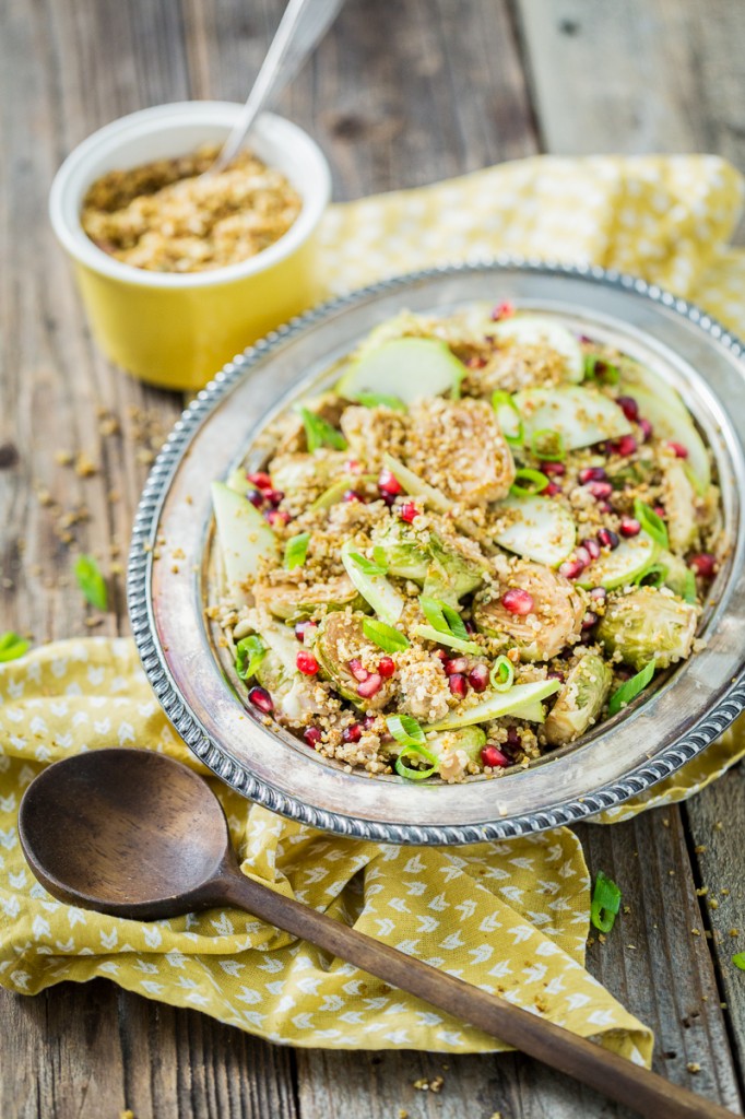 Roasted Brussels Sprouts & Quinoa Salad with Tempeh Bacon Bits and Pomegranate