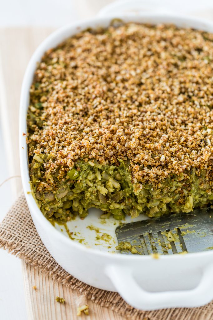 Pumpkin Seed Pesto Rice Casserole