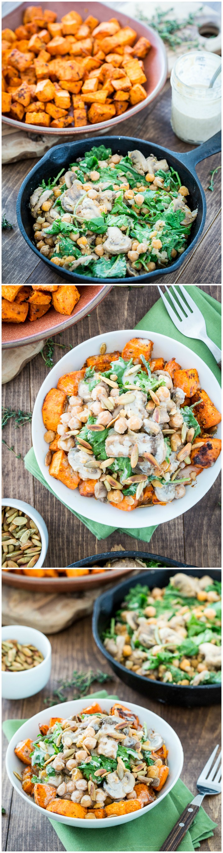 Cheesy Sweet Potato & Chickpea Bowl with Lemon Tahini Sauce