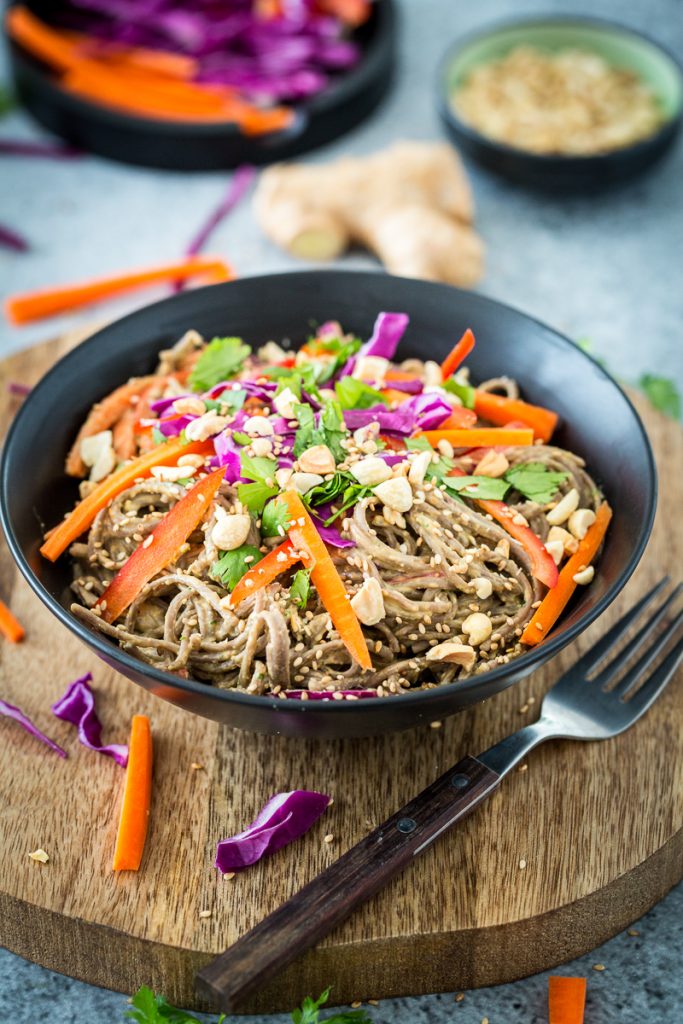 Spicy Peanut Soba Noodles with Veggies from Healthy Happy Vegan Kitchen