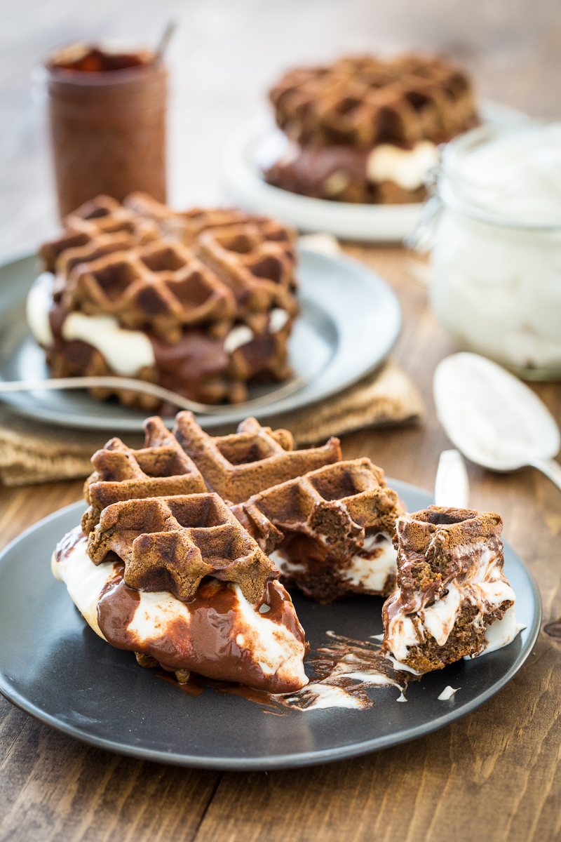 Vegan S'mores Waffles with Sugar-Free Marshmallow Fluff