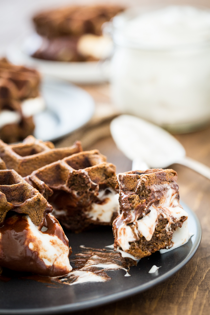 Vegan S'mores Waffles with Sugar-Free Marshmallow Fluff