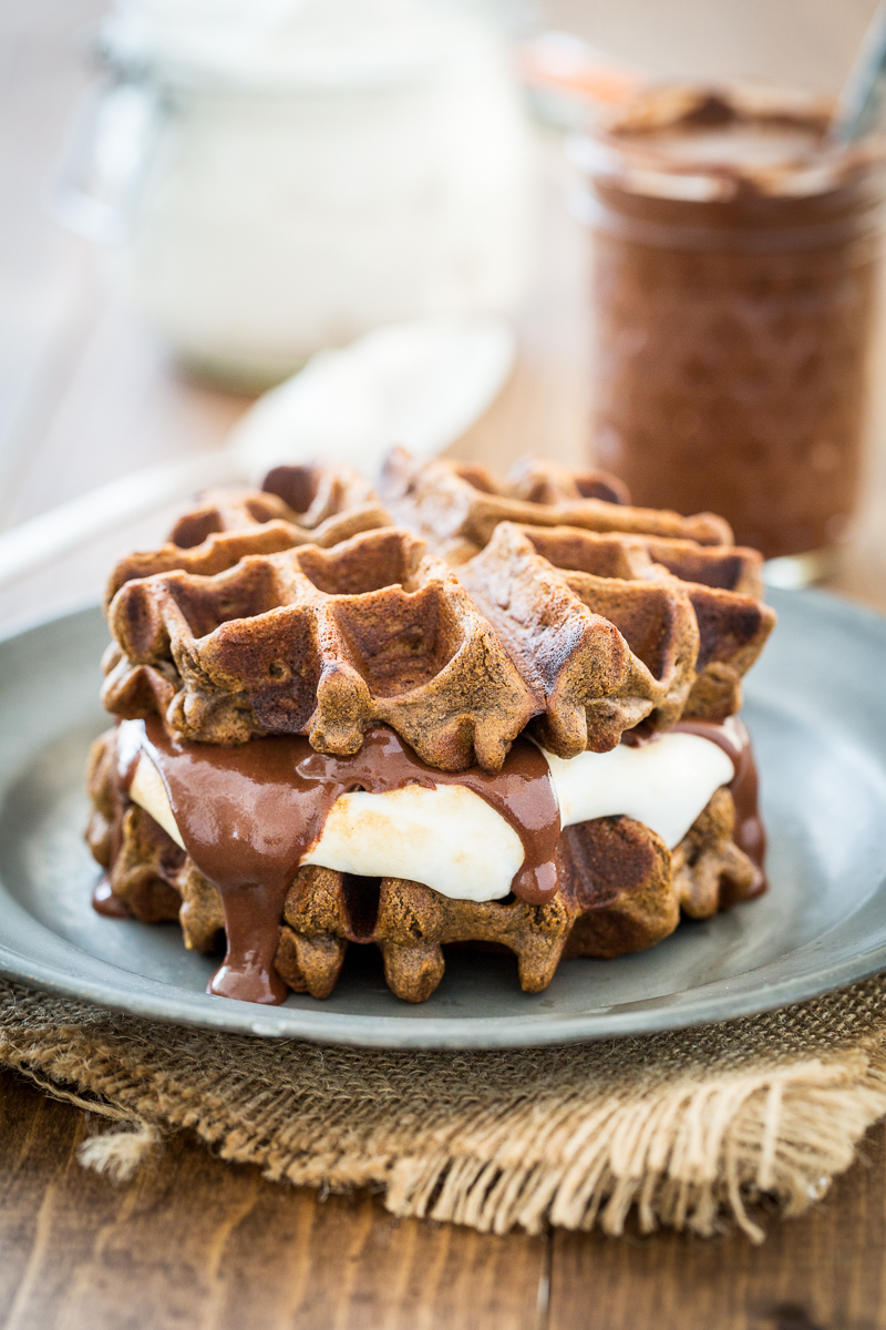 Vegan S'mores Waffles with Sugar-Free Marshmallow Fluff