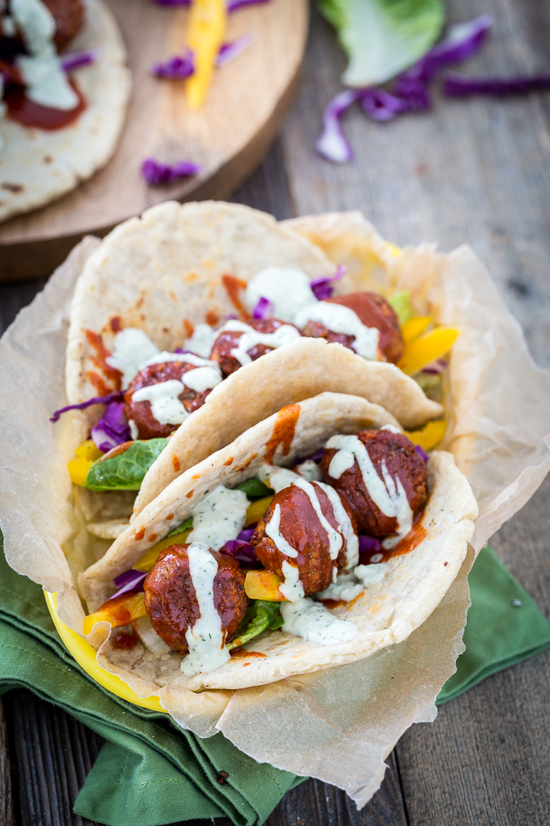 Buffalo Falafel with Vegan Tzatziki Ranch Sauce