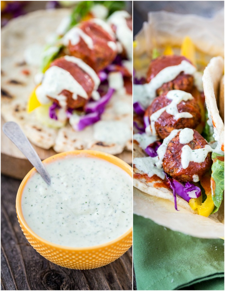 Buffalo Falafel with Vegan Tzatziki Ranch Sauce