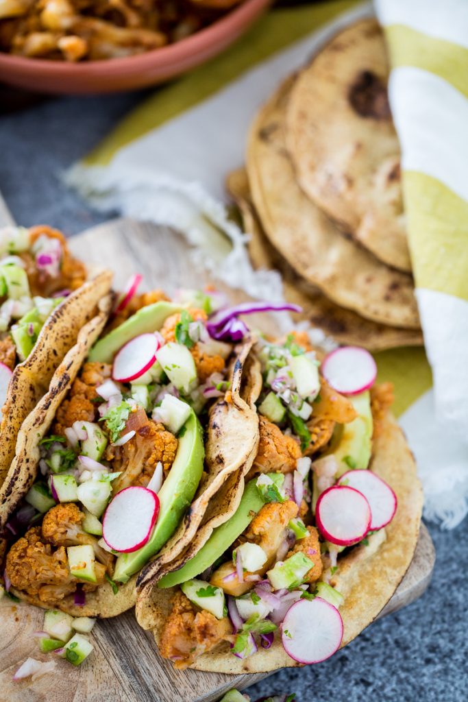 Chipotle Cauliflower Carnitas Tacos with Green Apple Salsa | Keepin' It Kind