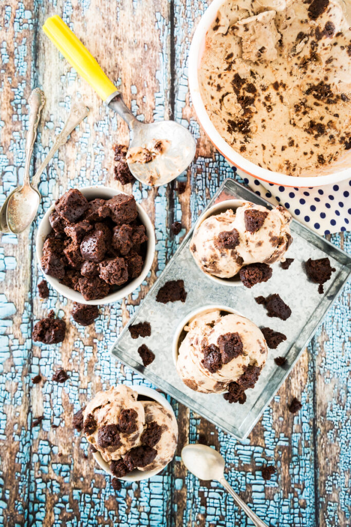 Vegan Peanut Butter-Caramel-Brownie Chunk Ice Cream