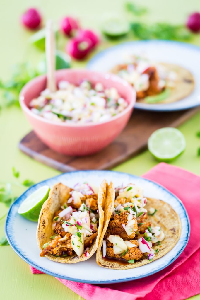 BBQ Cauliflower Tacos with Pineapple Radish Salsa