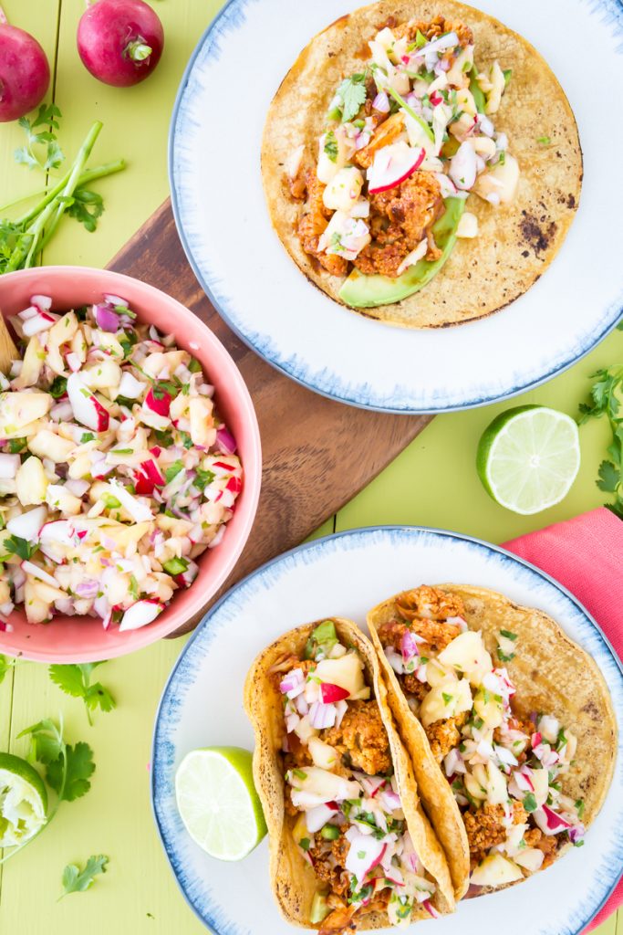 BBQ Cauliflower Tacos with Pineapple Radish Salsa