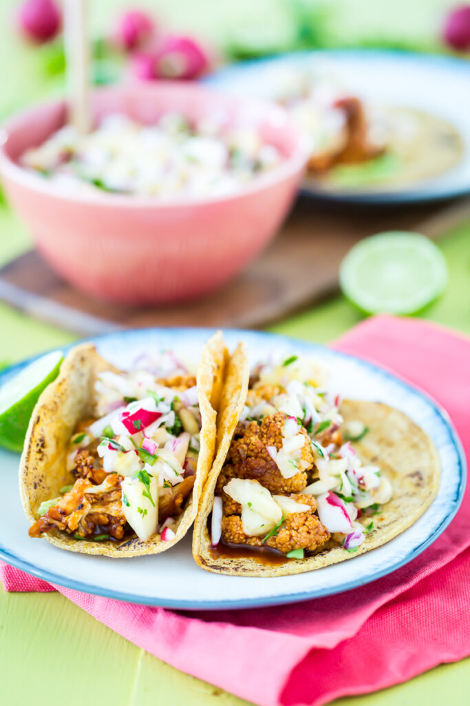 BBQ Cauliflower Tacos with Pineapple Radish Salsa