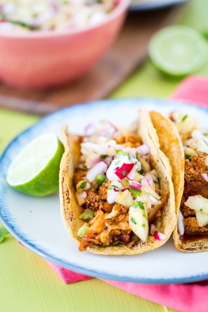 BBQ Cauliflower Tacos with Pineapple Radish Salsa