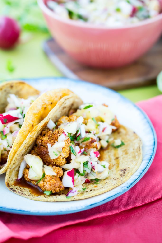 BBQ Cauliflower Tacos with Pineapple Radish Salsa