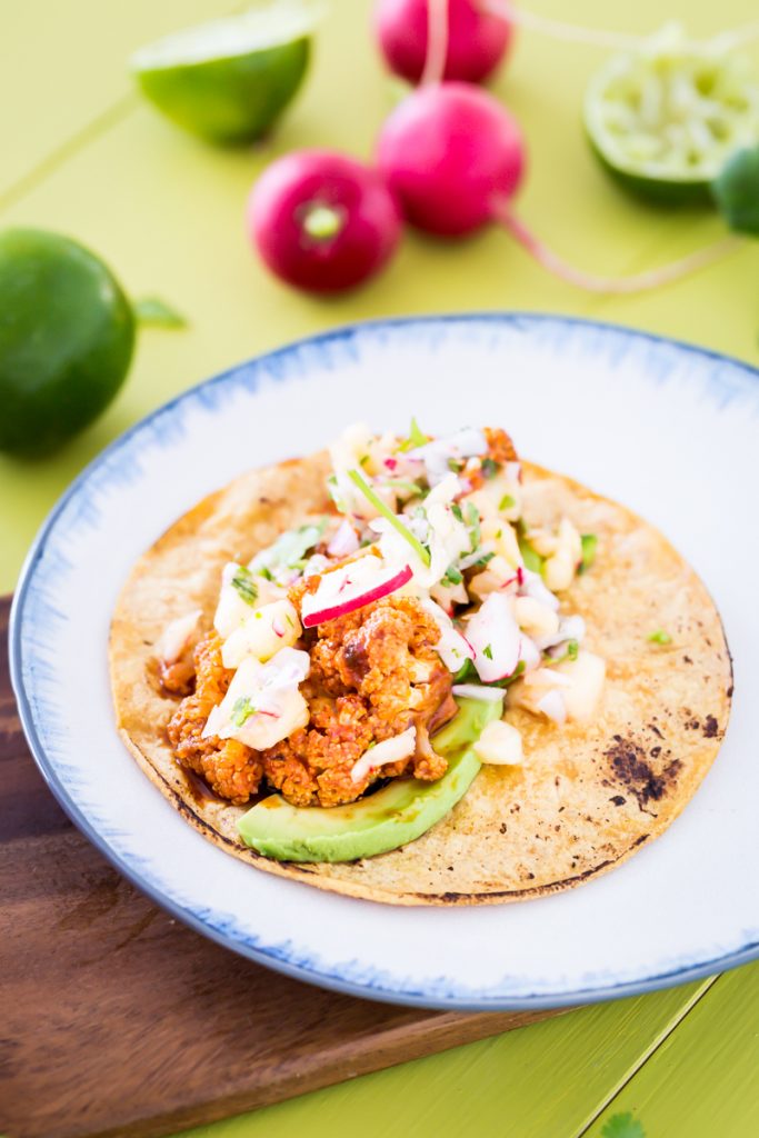 BBQ Cauliflower Tacos with Pineapple Radish Salsa