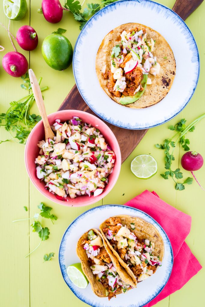 BBQ Cauliflower Tacos with Pineapple Radish Salsa