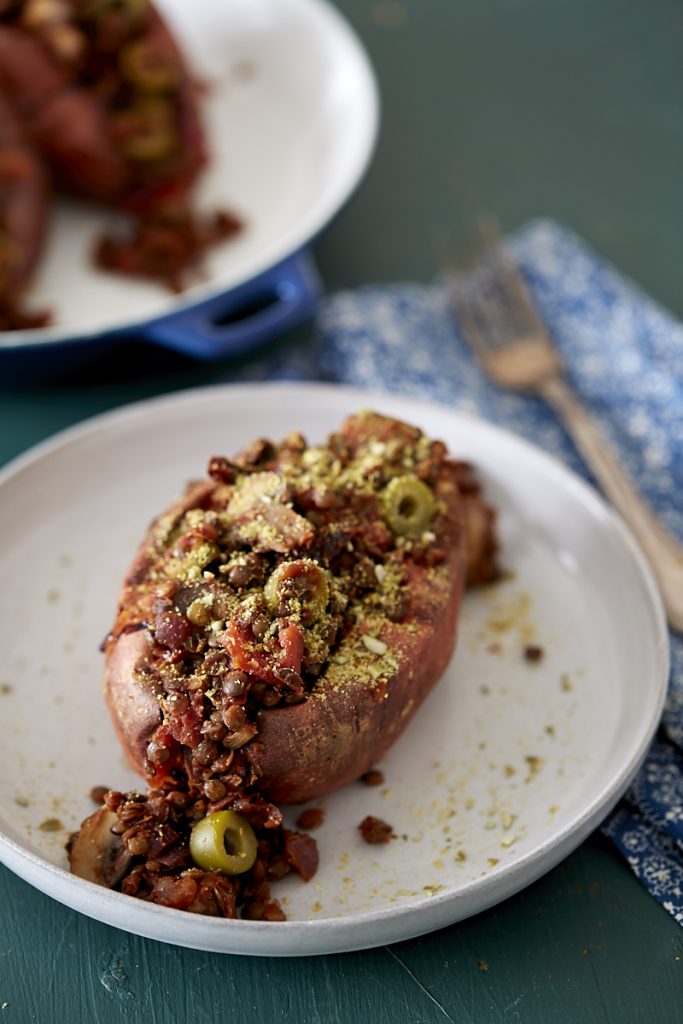 Lentil and Mushroom Stuffed Sweet Potatoes