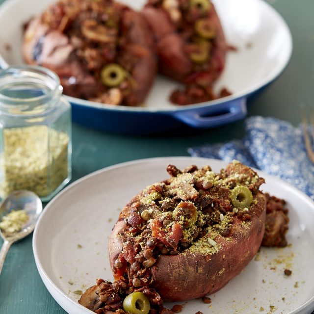 Lentil and Mushroom Stuffed Sweet Potatoes
