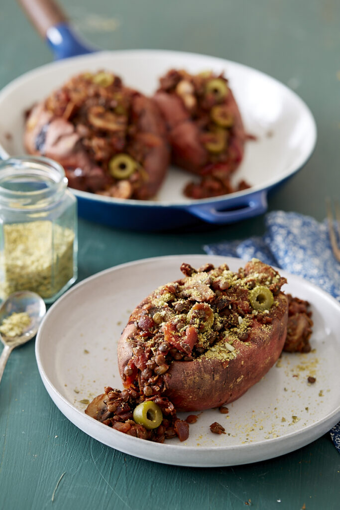 Lentil and Mushroom Stuffed Sweet Potatoes