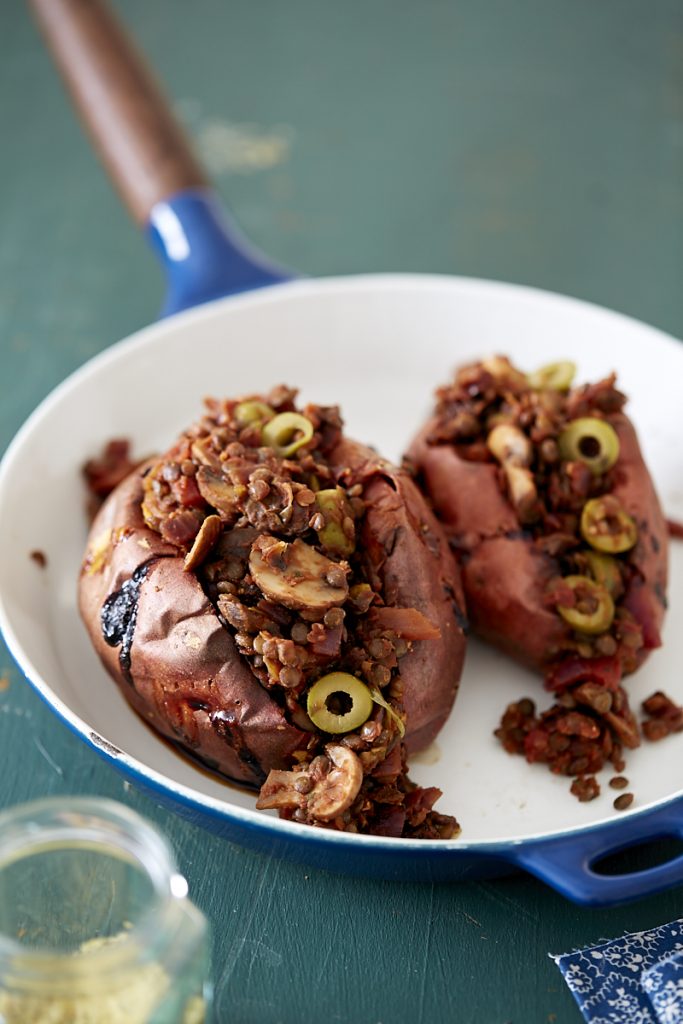 Lentil and Mushroom Stuffed Sweet Potatoes