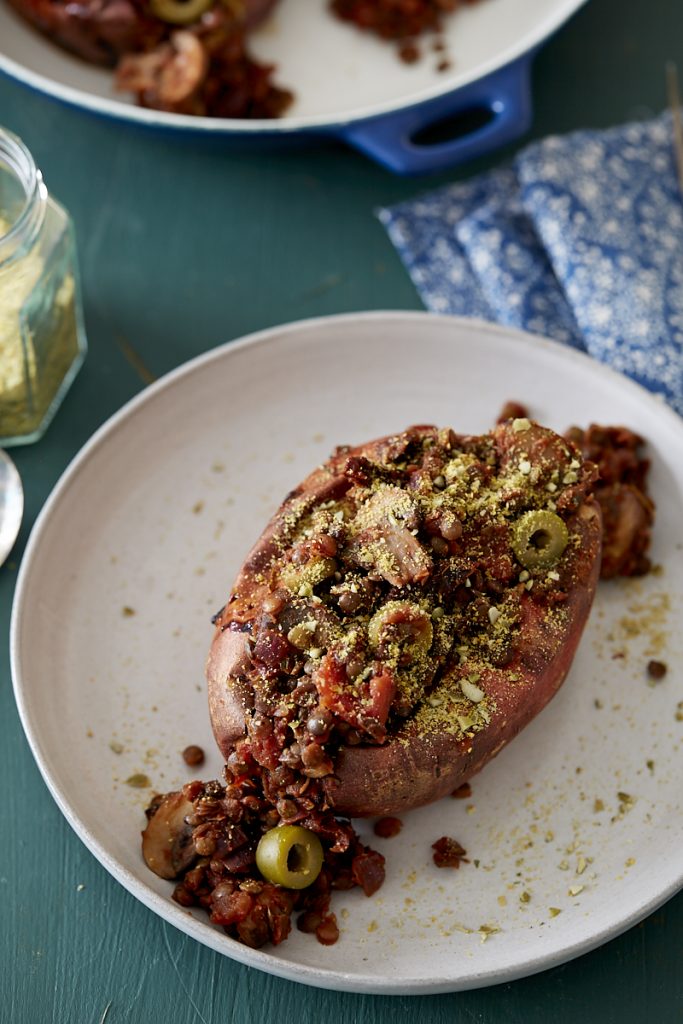 Lentil and Mushroom Stuffed Sweet Potatoes