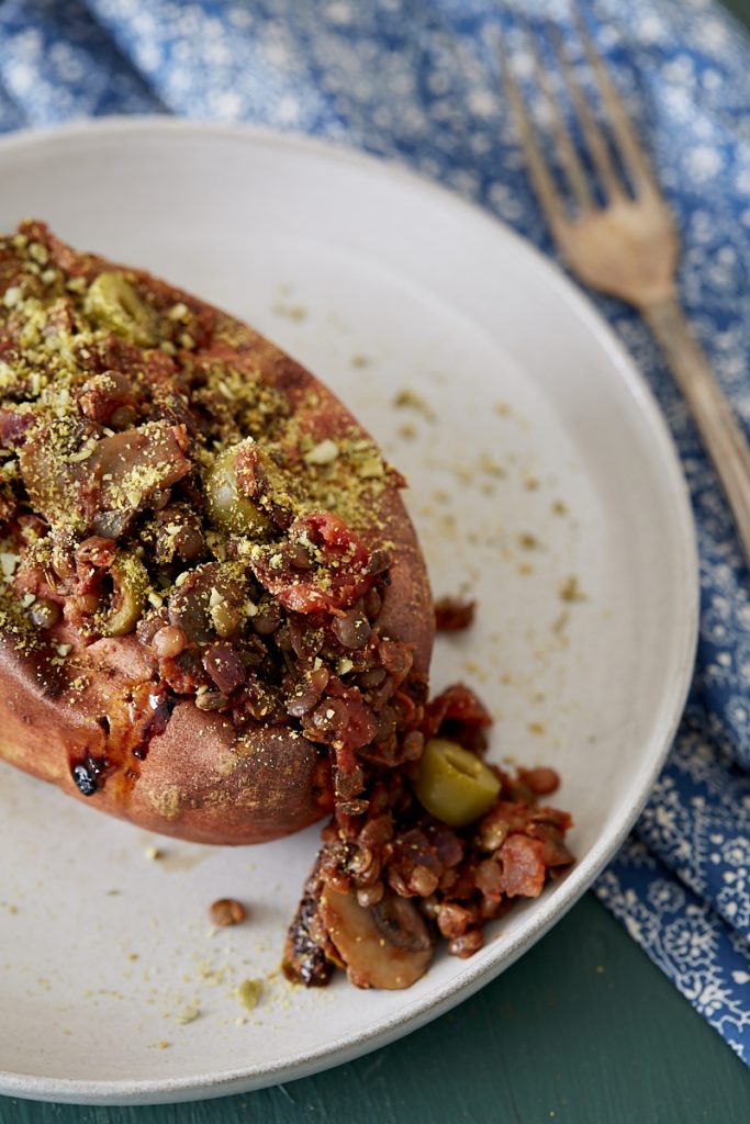 Lentil and Mushroom Stuffed Sweet Potatoes