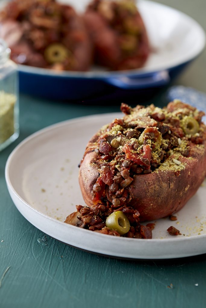 Lentil and Mushroom Stuffed Sweet Potatoes