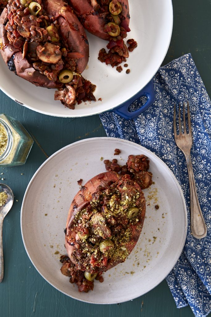 Lentil and Mushroom Stuffed Sweet Potatoes