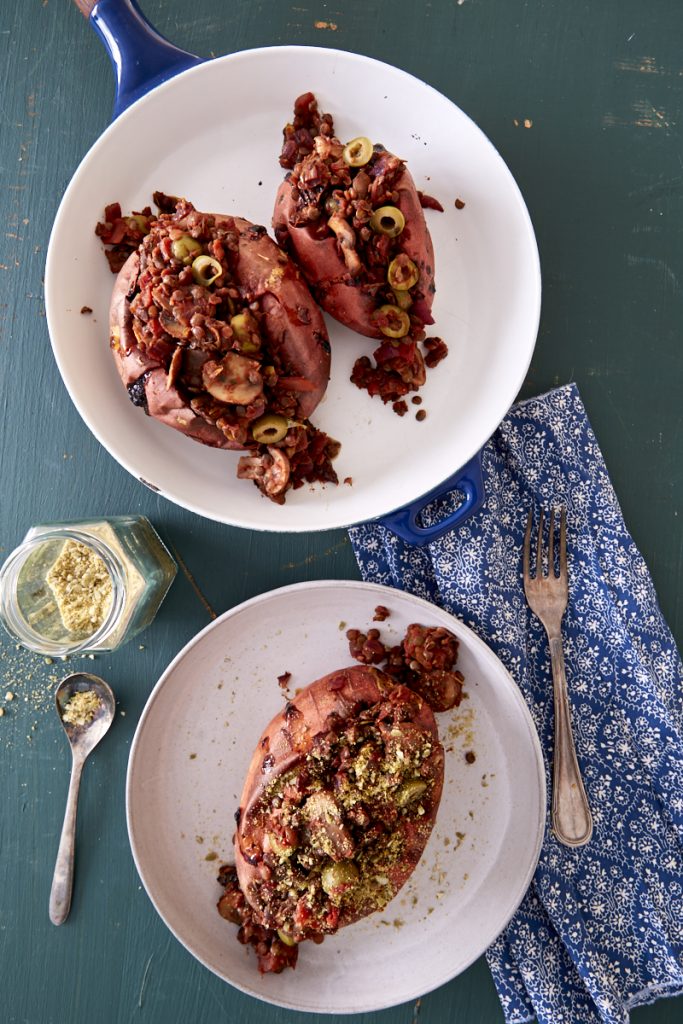 Lentil and Mushroom Stuffed Sweet Potatoes